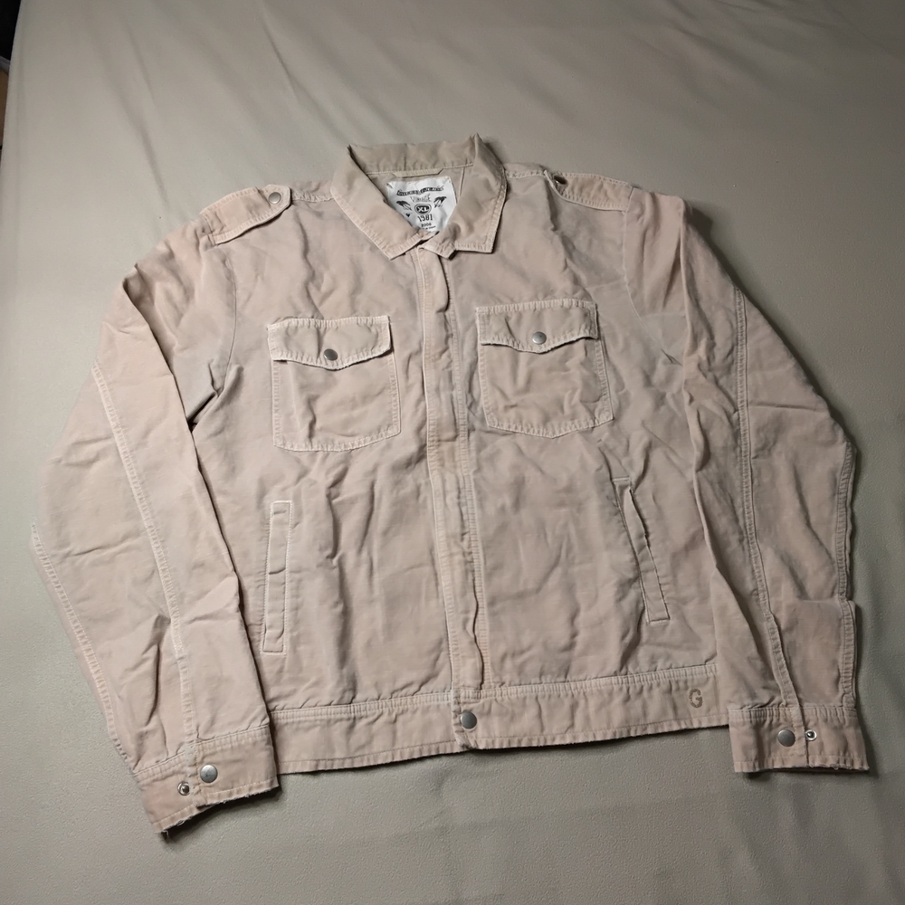 2006 GUESS Jens Vintage 1981 Womens Sz XL Utility Jacket in Light Beige Saharian